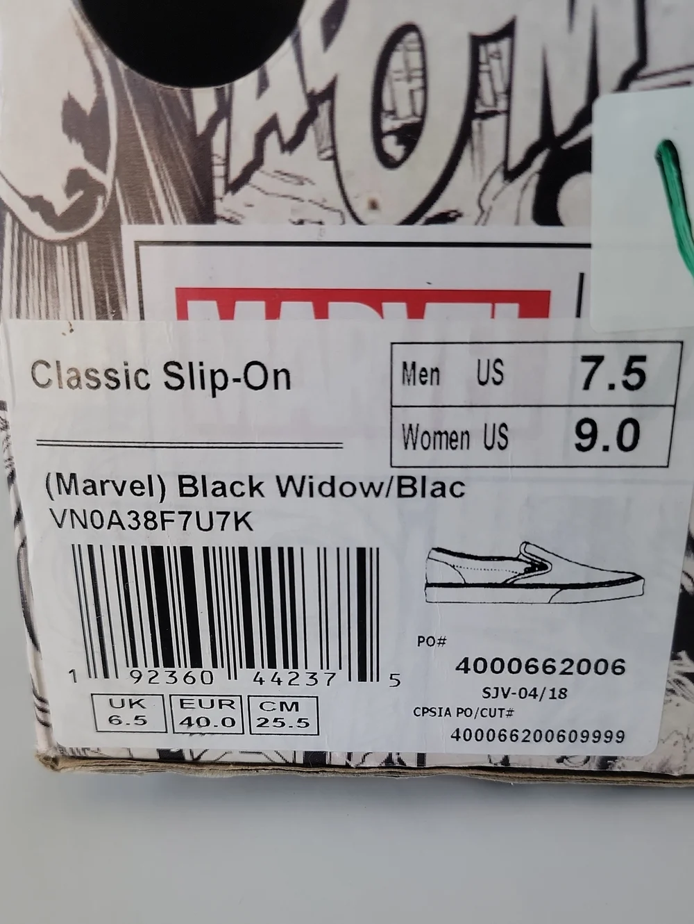VANS Classic Slip-On Marvel Black Widow Black Mens US 7.5 VN0A38F7U7K